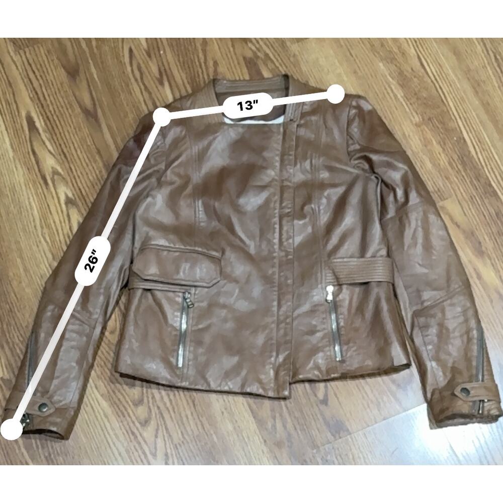 Veronica Beard Brown Leather Moto Jacket Biker Style Women’s Size XS - Picture 5 of 16